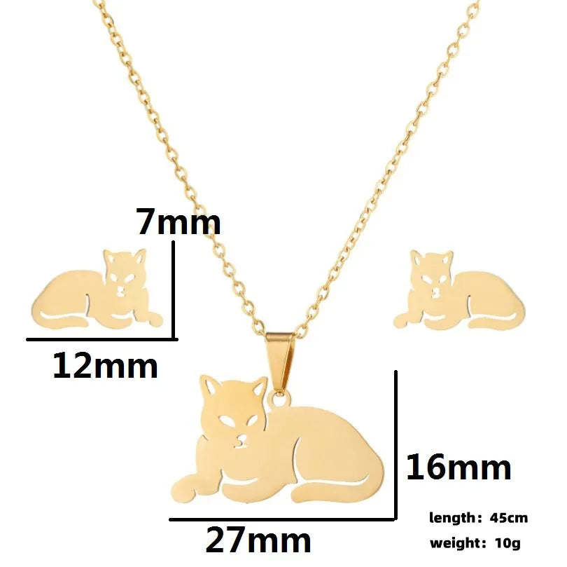 Stainless Steel Jewelry Sets For Women Necklace And Earing Anime Cute Cartoon Bow Mouse Chain Necklace Choker Desinger Charms