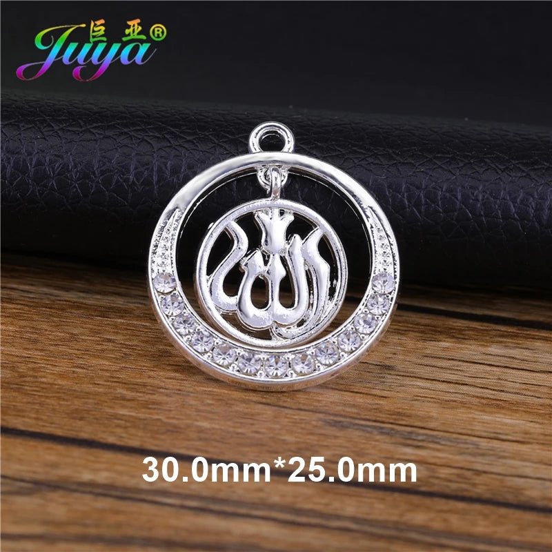 Juya 10Pcs/Lot Wholesale DIY Gold/Silver Color Crescent Allah Muslim Charms For Religious Islamic Jewelry Making Supplies