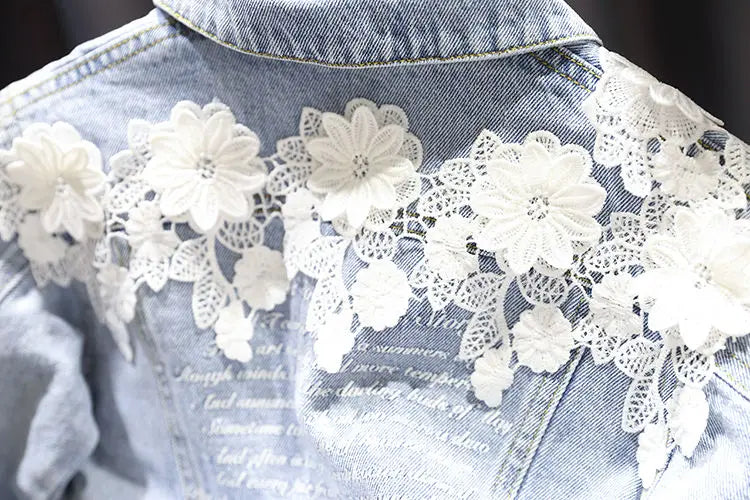 Kids Denim Jackets for Girls Baby New Flower Embroidery Coats Fashion Spring Autumn Children Outwear Ripped Jeans Jackets 1-5Y