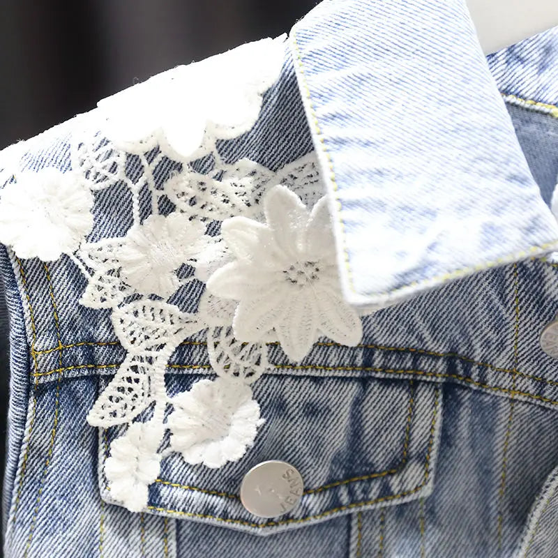 Kids Denim Jackets for Girls Baby New Flower Embroidery Coats Fashion Spring Autumn Children Outwear Ripped Jeans Jackets 1-5Y