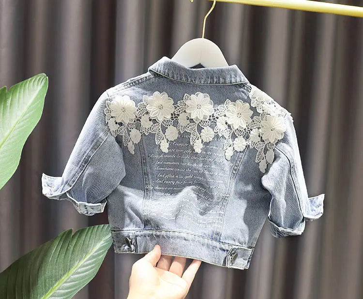 Kids Denim Jackets for Girls Baby New Flower Embroidery Coats Fashion Spring Autumn Children Outwear Ripped Jeans Jackets 1-5Y