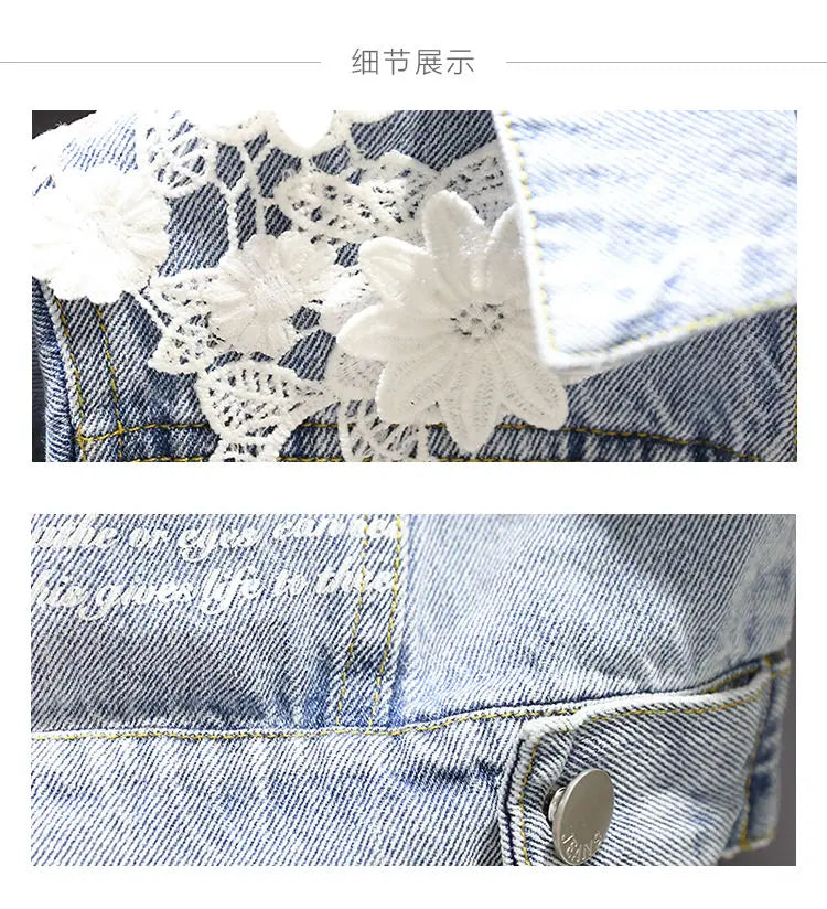 Kids Denim Jackets for Girls Baby New Flower Embroidery Coats Fashion Spring Autumn Children Outwear Ripped Jeans Jackets 1-5Y