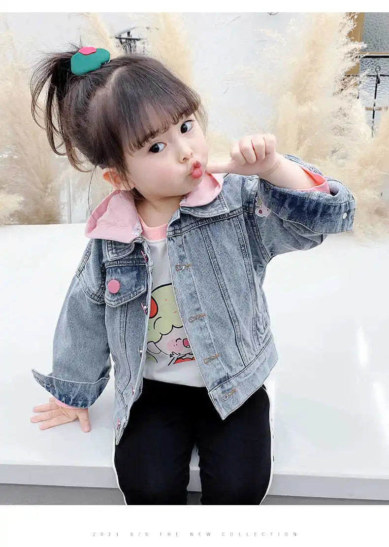 Kids Denim Jackets for Girls Baby New Flower Embroidery Coats Fashion Spring Autumn Children Outwear Ripped Jeans Jackets 1-5Y