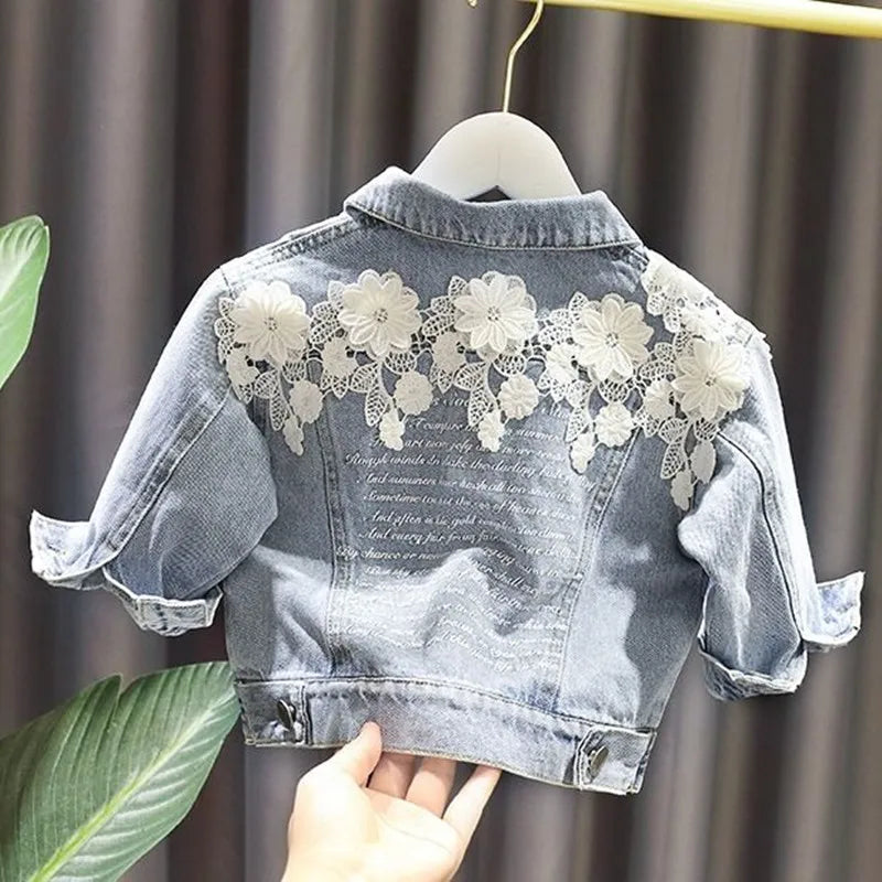 Kids Denim Jackets for Girls Baby New Flower Embroidery Coats Fashion Spring Autumn Children Outwear Ripped Jeans Jackets 1-5Y