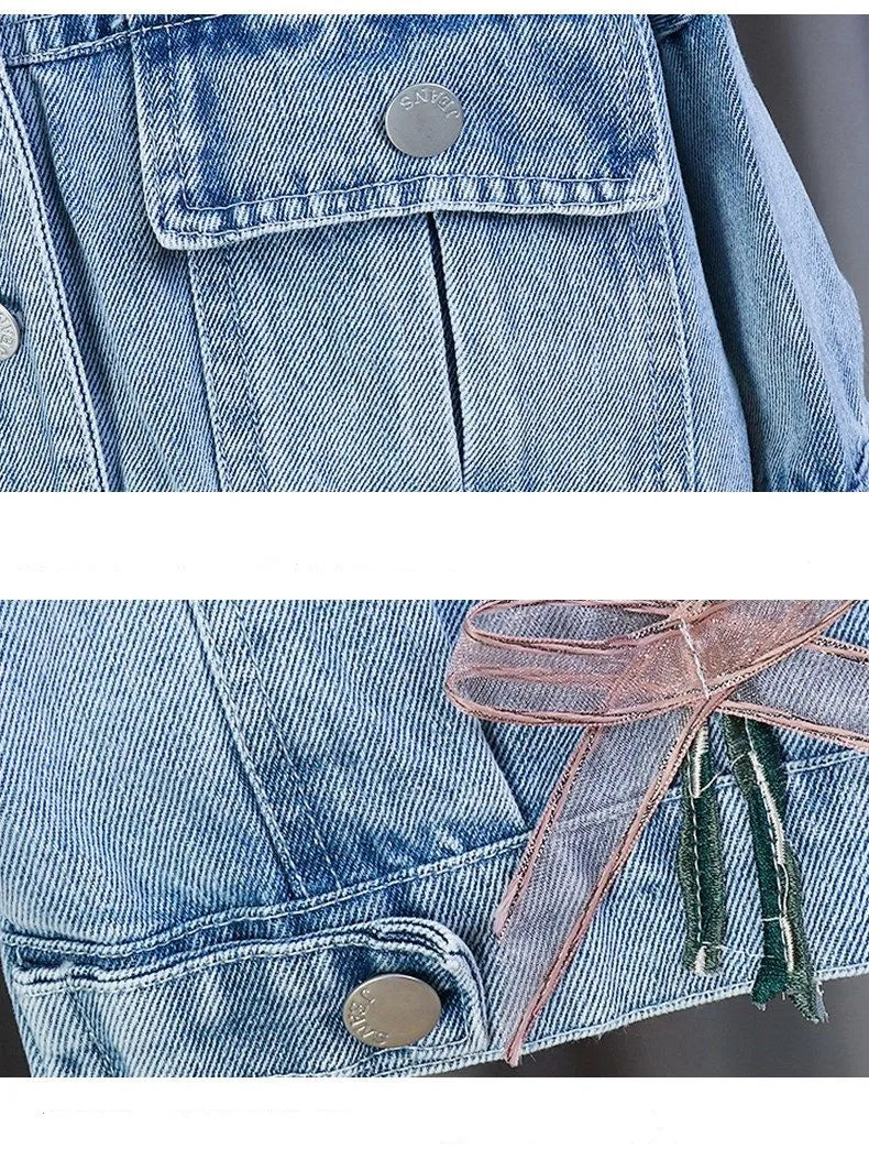 Kids Denim Jackets for Girls Baby New Flower Embroidery Coats Fashion Spring Autumn Children Outwear Ripped Jeans Jackets 1-5Y