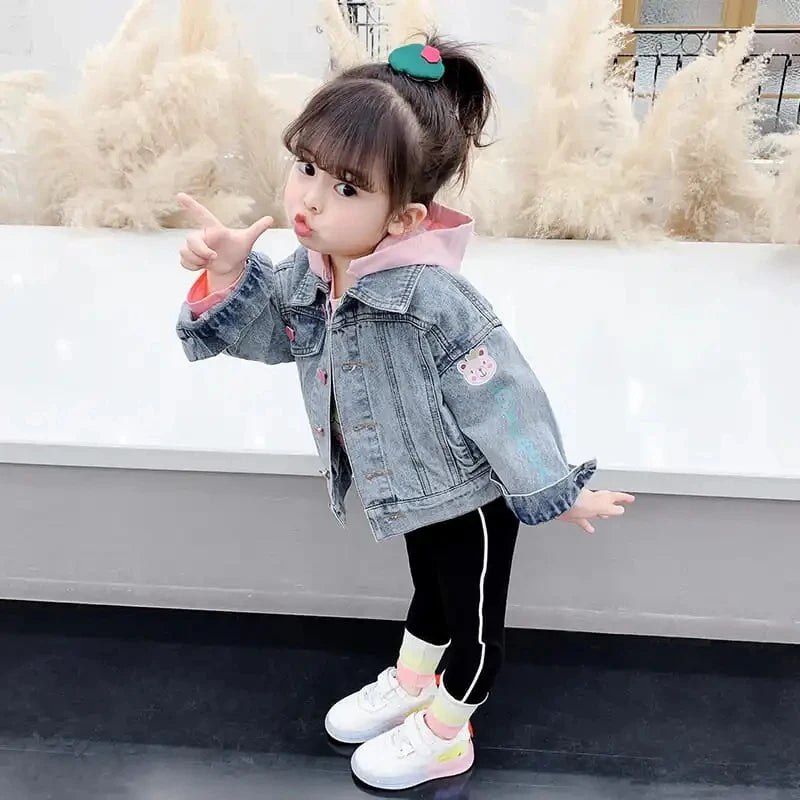 Kids Denim Jackets for Girls Baby New Flower Embroidery Coats Fashion Spring Autumn Children Outwear Ripped Jeans Jackets 1-5Y
