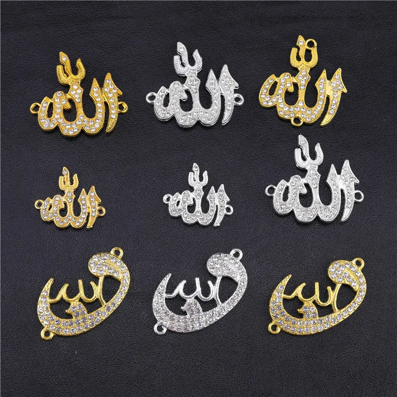 Juya 10Pcs/Lot Wholesale DIY Gold/Silver Color Crescent Allah Muslim Charms For Religious Islamic Jewelry Making Supplies