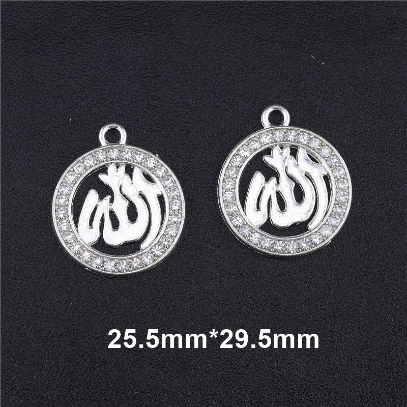 Juya 10Pcs/Lot Wholesale DIY Gold/Silver Color Crescent Allah Muslim Charms For Religious Islamic Jewelry Making Supplies