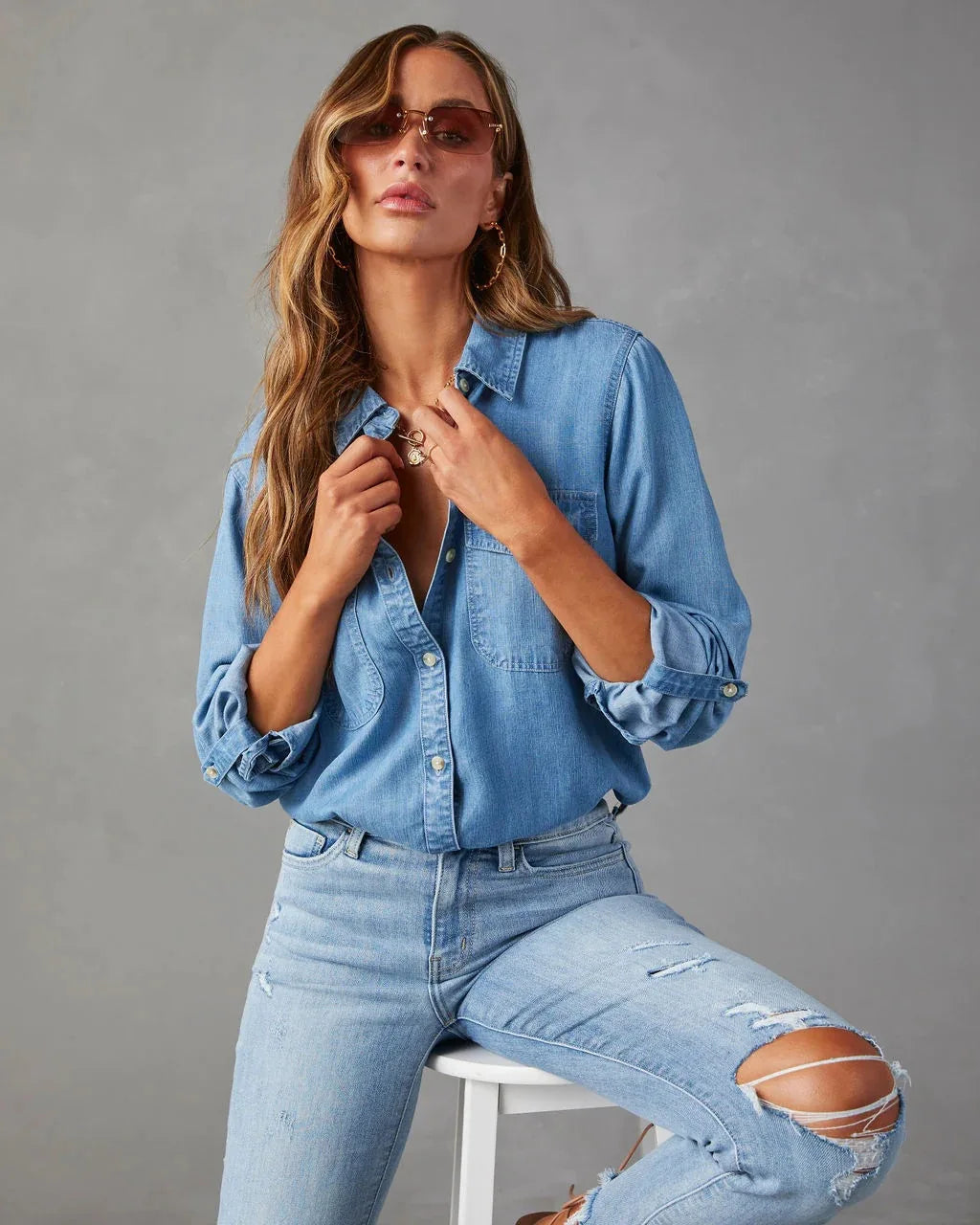 Denim Shirts For Women Spring Autumn New Vintage Denim Shirt Casual Fashion Lapel Single-breasted Long-sleeved Shirt Female Tops