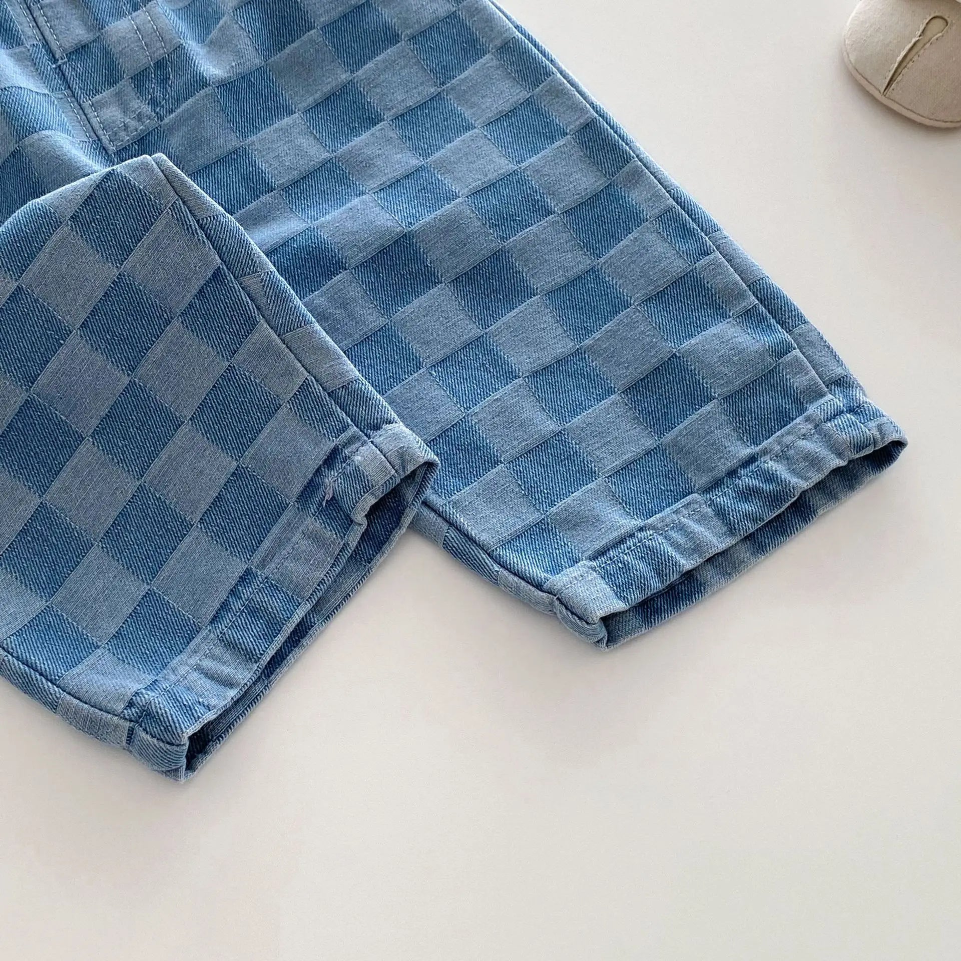 0-5Y Korean Children's Denim Pants Clothes 2026 Checkered Jeans with Stylish and Comfortable Fashion for Little Kids Trousers