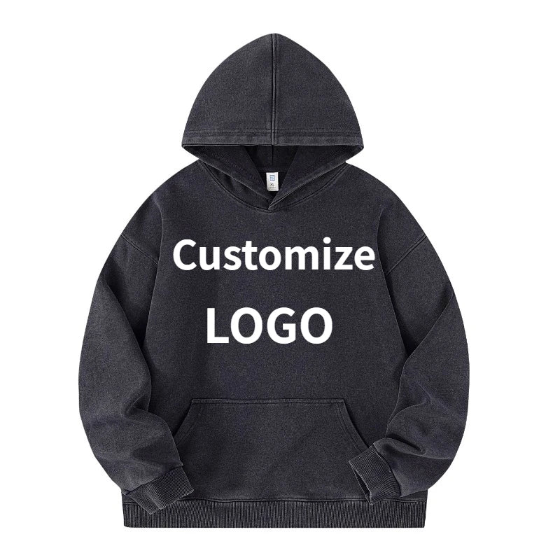 Customized Hoodie High Quality Street Retro Washed Mens Hooded Sweatshirt DIY Your Brand Design Personalized Team Clothing
