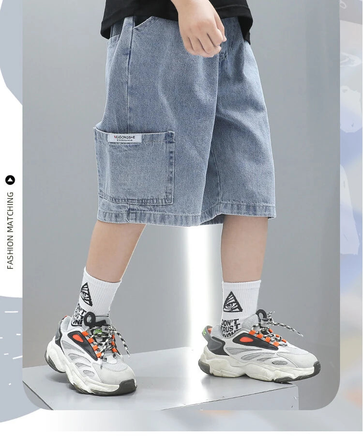 Children Jeans Boys Girls Cotton Shorts Splice Stretch Denim shorts Korean Teenage Trousers Wear Kids Clothing DenimRipped
