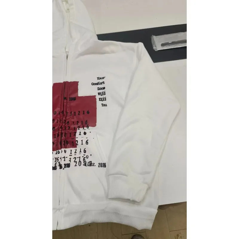Mens Hoodie Vintage Y2K Streetwear Pullover Gray Sweatshirt Red Cross Print Distressed Style Long Sleeve Casual Dark Fashion