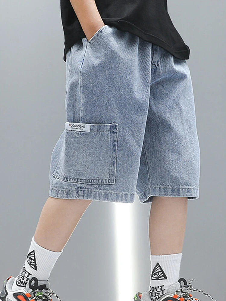 Children Jeans Boys Girls Cotton Shorts Splice Stretch Denim shorts Korean Teenage Trousers Wear Kids Clothing DenimRipped