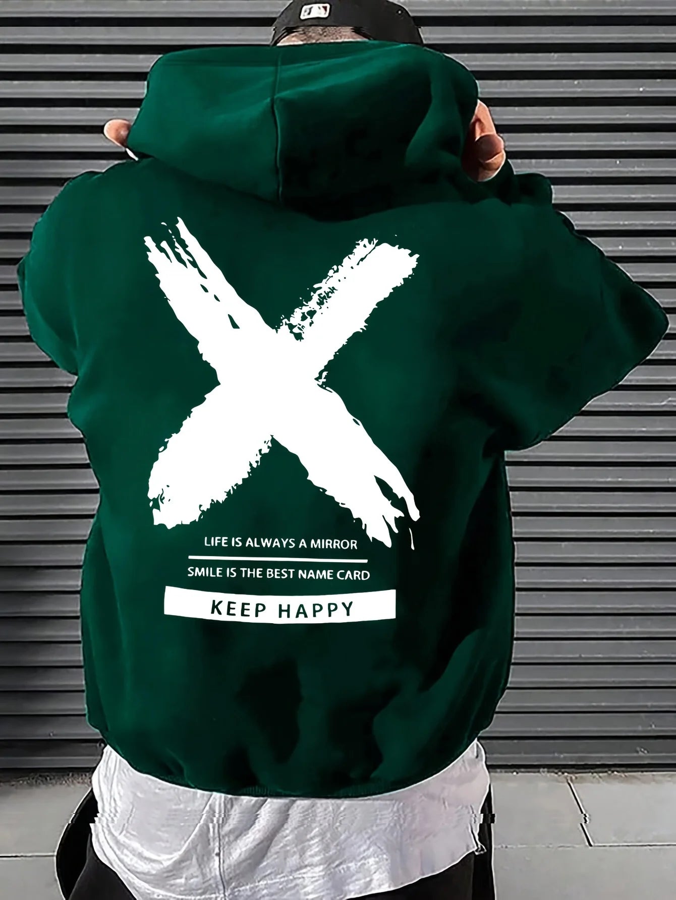 Men's Fashion Street Hip Hop Hoodie Letter Pattern Printed Drawstring Suitable for Spring and Autumn Casual Loose Sweatshirt
