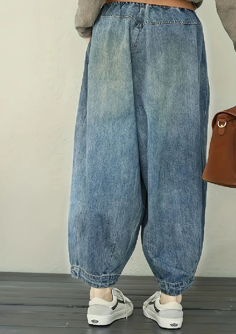 Women's Denim Cropped Pants, Loose Fit, Casual Retro Harem Pants