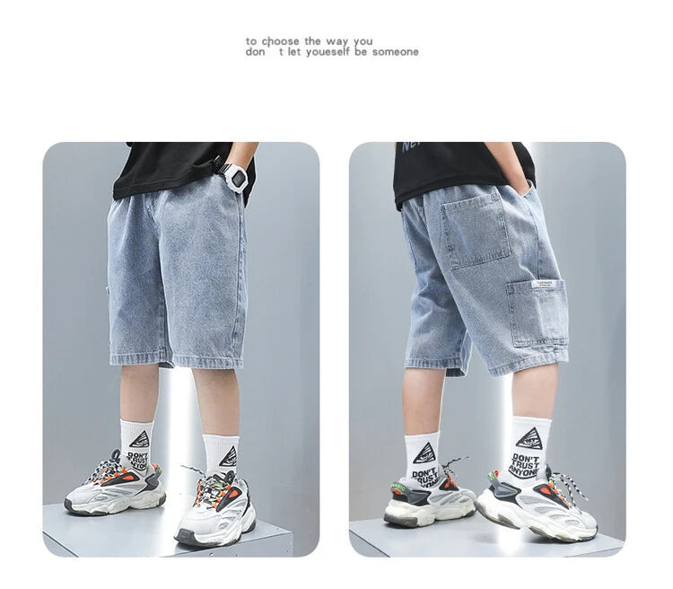 Children Jeans Boys Girls Cotton Shorts Splice Stretch Denim shorts Korean Teenage Trousers Wear Kids Clothing DenimRipped