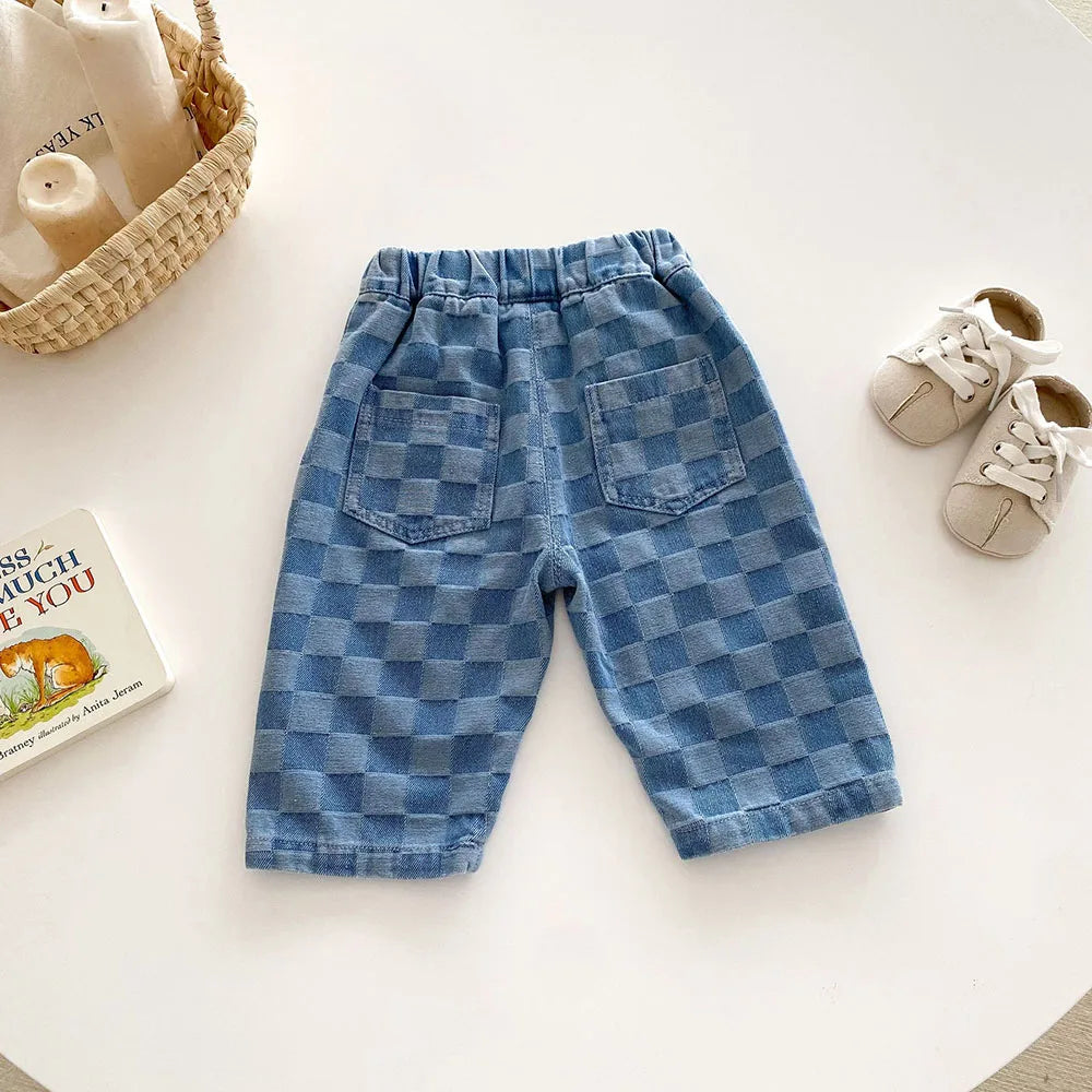 Soft Denim Checkered Jeans for 0 - 5 Year Olds Ideal for Spring & Autumn Fashion Kids Boys and Girl Denim Pants