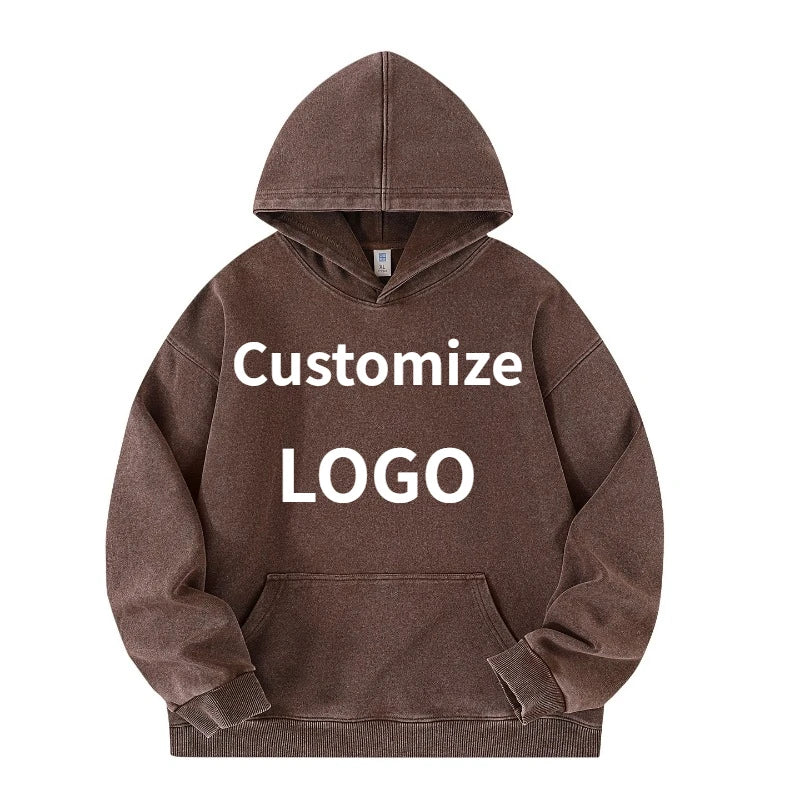 Customized Hoodie High Quality Street Retro Washed Mens Hooded Sweatshirt DIY Your Brand Design Personalized Team Clothing