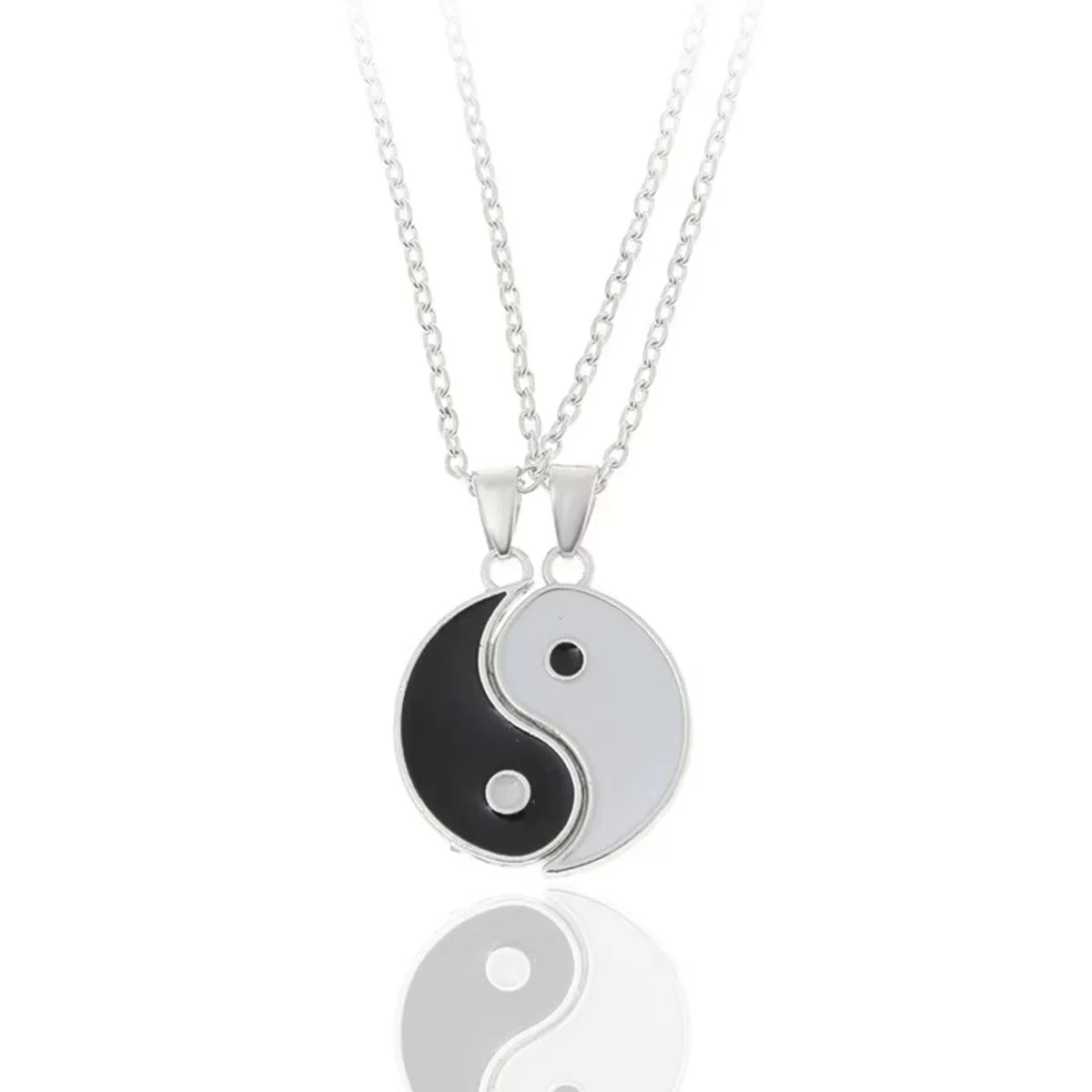 2Pcs Tai Chi Yin Yang Eight Trigrams Pendant Necklaces Set for Couple Silver Color Chain Matching Lover Choker Collar Gift New