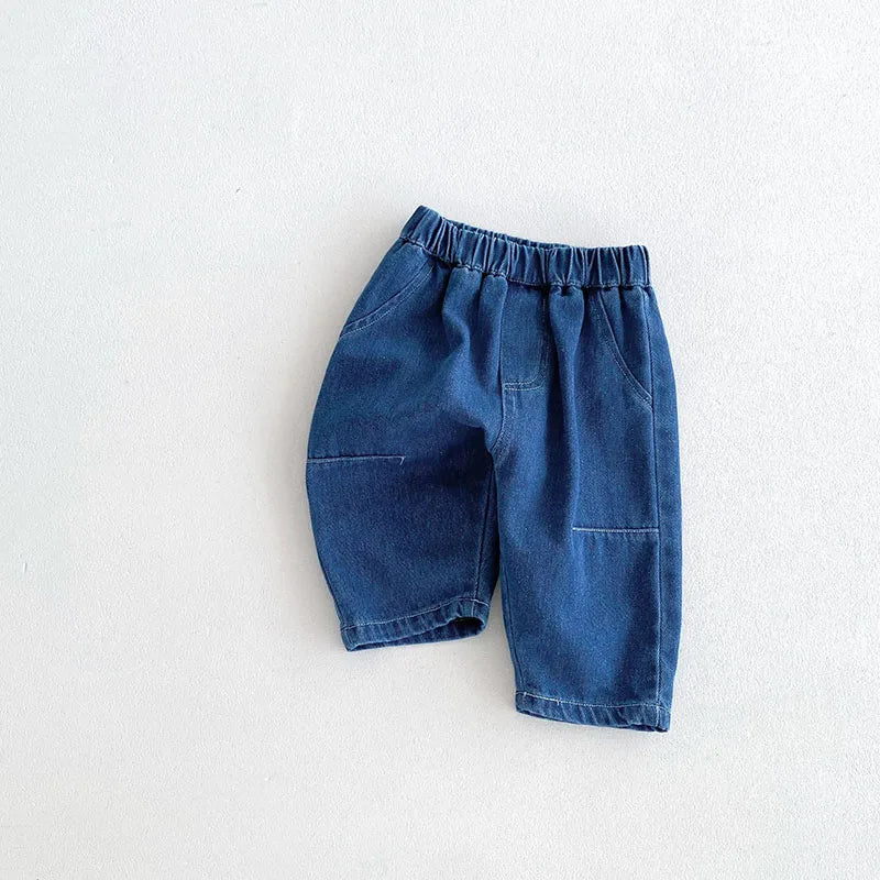 Kids Jeans 9M-5T Children Girls Solid Color Denim Blue Pants Baby Boys Cute Casual Trousers
