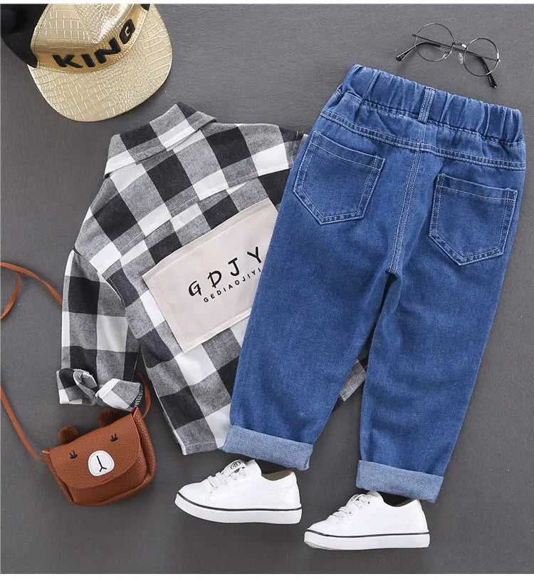 Children Jeans Boys Cotton Print Splice Stretch Denim Pants Korean Teenage Trousers Wear Kids ClothingDenimRipped Spring Autum