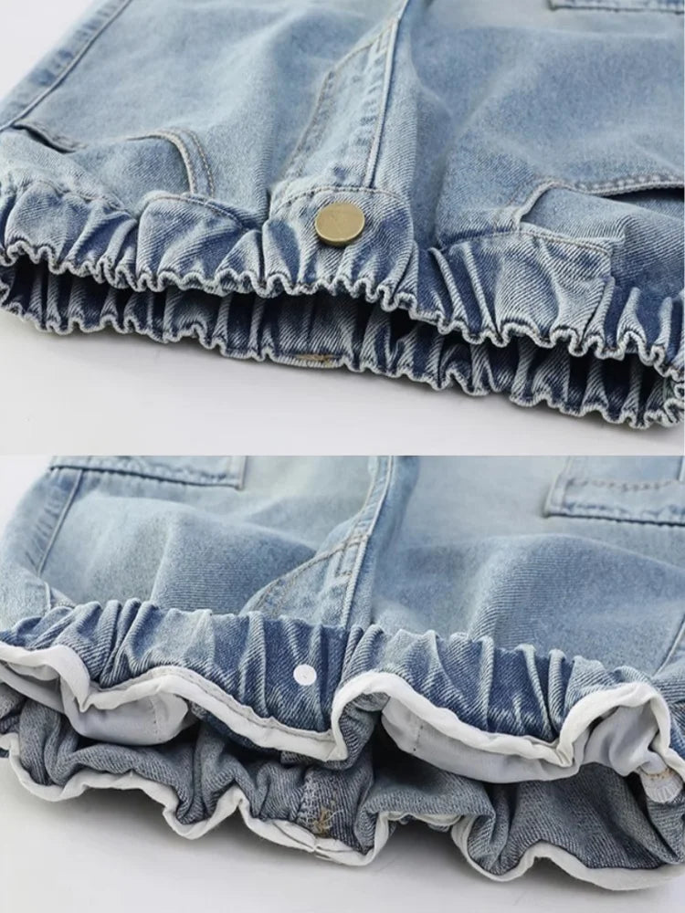 Kids Girls Jeans Pocket Decoration Long Denim Pants Autumn Teenager Children New Sports Casual Straight Trousers For 2-12 Years
