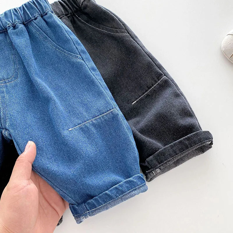 Kids Jeans 9M-5T Children Girls Solid Color Denim Blue Pants Baby Boys Cute Casual Trousers