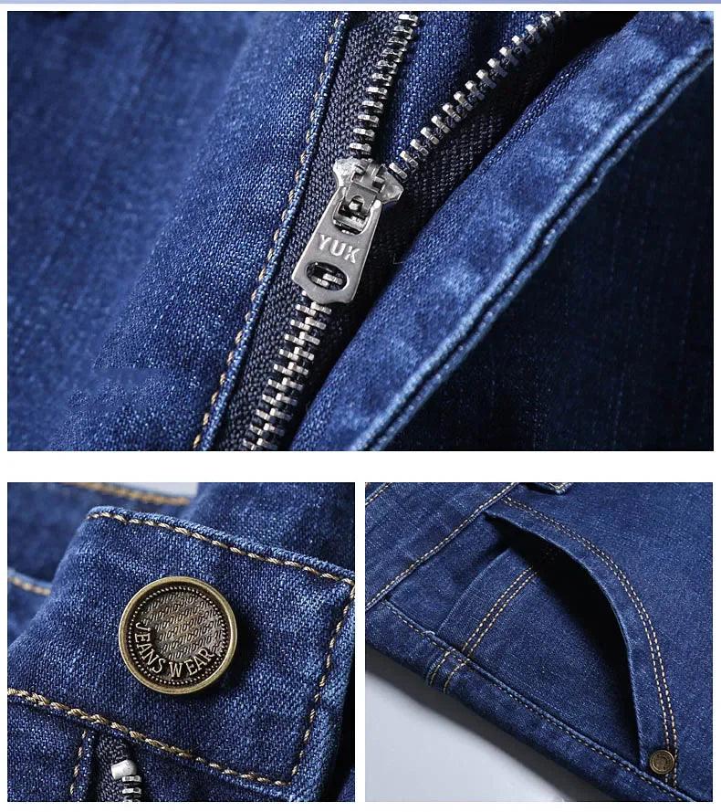 Men's Soft Straight Denim Pants 2025 Autumn Classic Business Black Biker Jeans Overalls Masculino Pantalone Hombre Mannen Homme