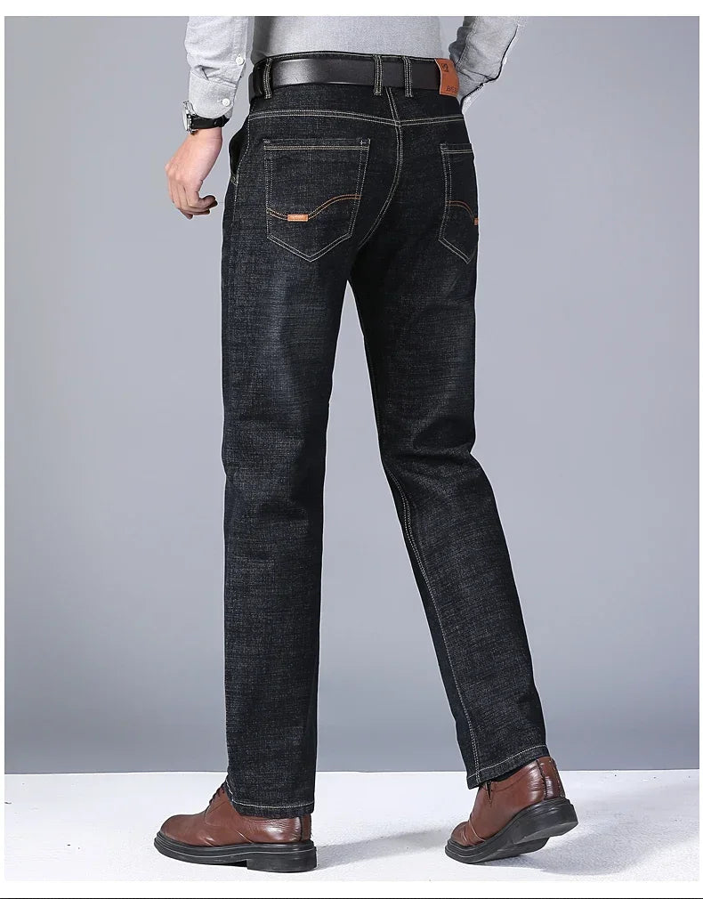 Men's Soft Straight Denim Pants 2025 Autumn Classic Business Black Biker Jeans Overalls Masculino Pantalone Hombre Mannen Homme