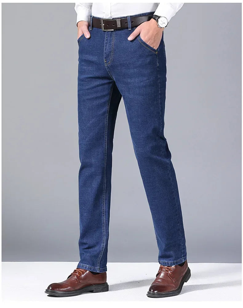 Men's Soft Straight Denim Pants 2025 Autumn Classic Business Black Biker Jeans Overalls Masculino Pantalone Hombre Mannen Homme
