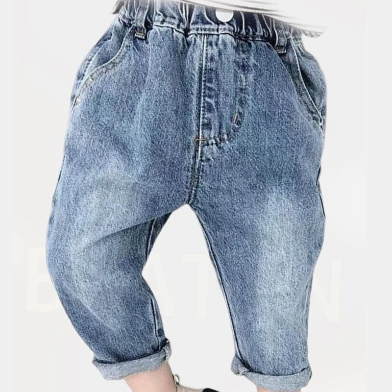 Children Jeans Boys Cotton Print Splice Stretch Denim Pants Korean Teenage Trousers Wear Kids ClothingDenimRipped Spring Autum