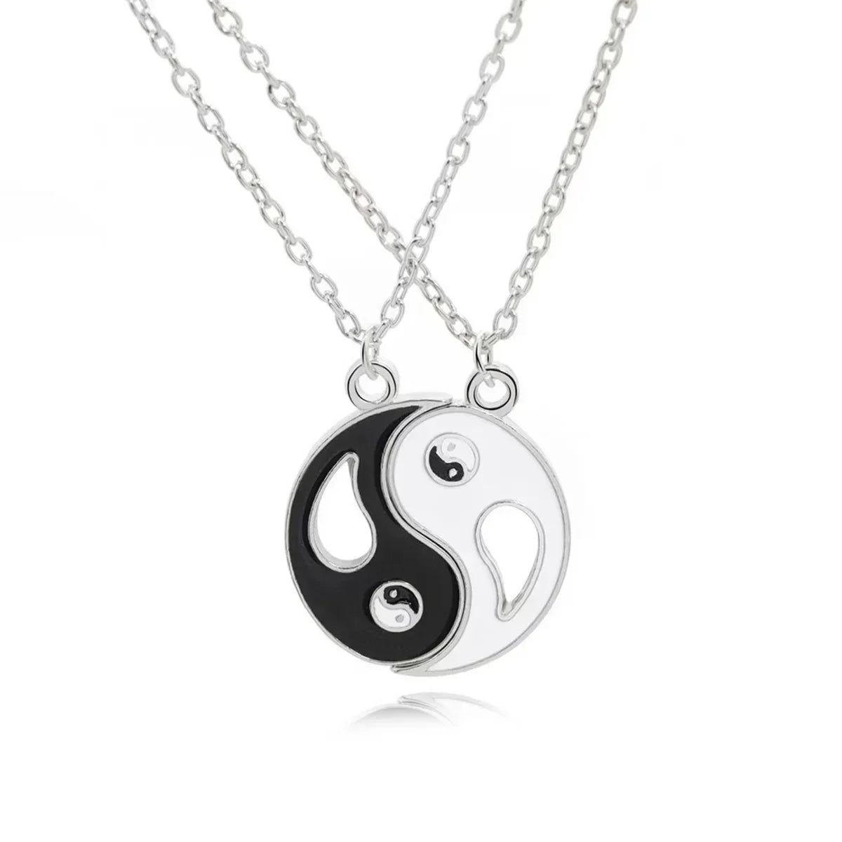 2Pcs Tai Chi Yin Yang Eight Trigrams Pendant Necklaces Set for Couple Silver Color Chain Matching Lover Choker Collar Gift New