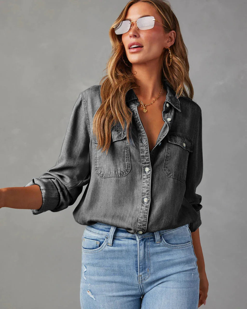 Denim Shirts For Women Spring Autumn New Vintage Denim Shirt Casual Fashion Lapel Single-breasted Long-sleeved Shirt Female Tops