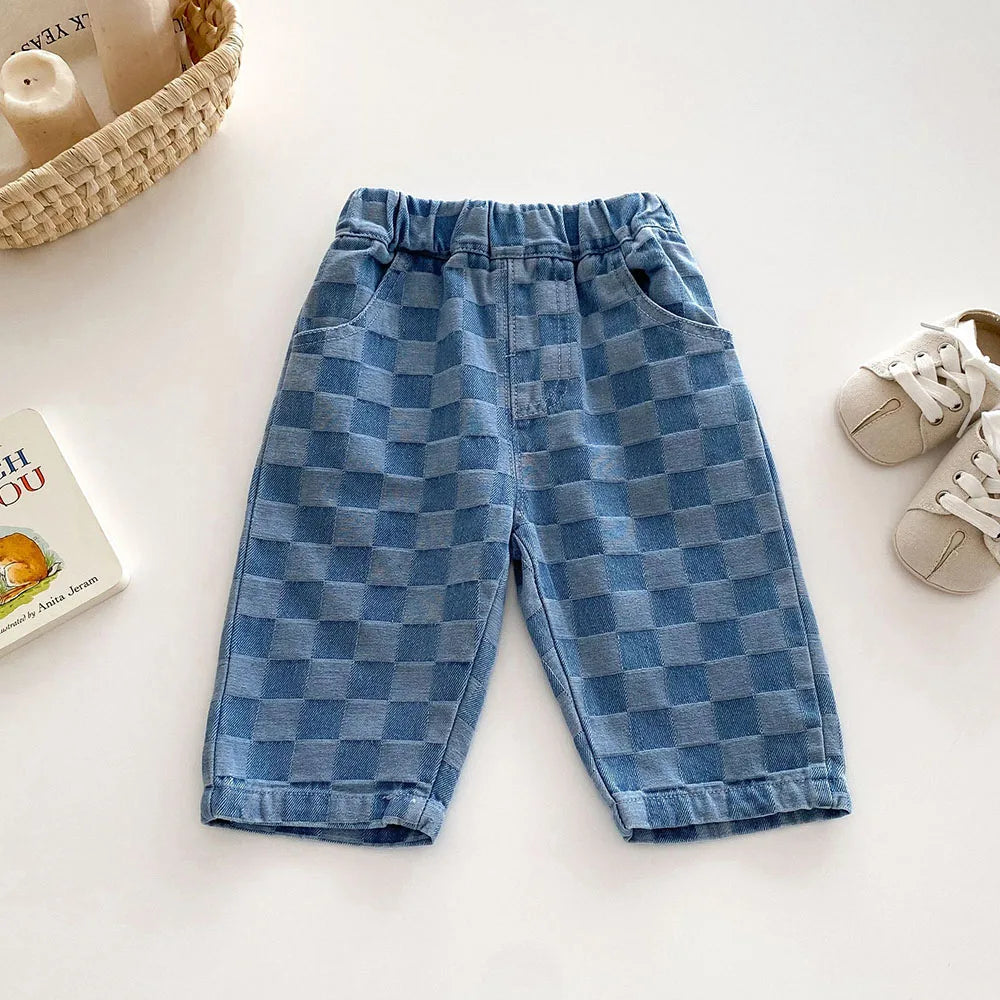 Soft Denim Checkered Jeans for 0 - 5 Year Olds Ideal for Spring & Autumn Fashion Kids Boys and Girl Denim Pants