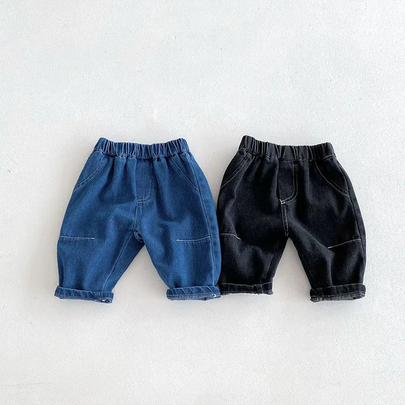 Kids Jeans 9M-5T Children Girls Solid Color Denim Blue Pants Baby Boys Cute Casual Trousers