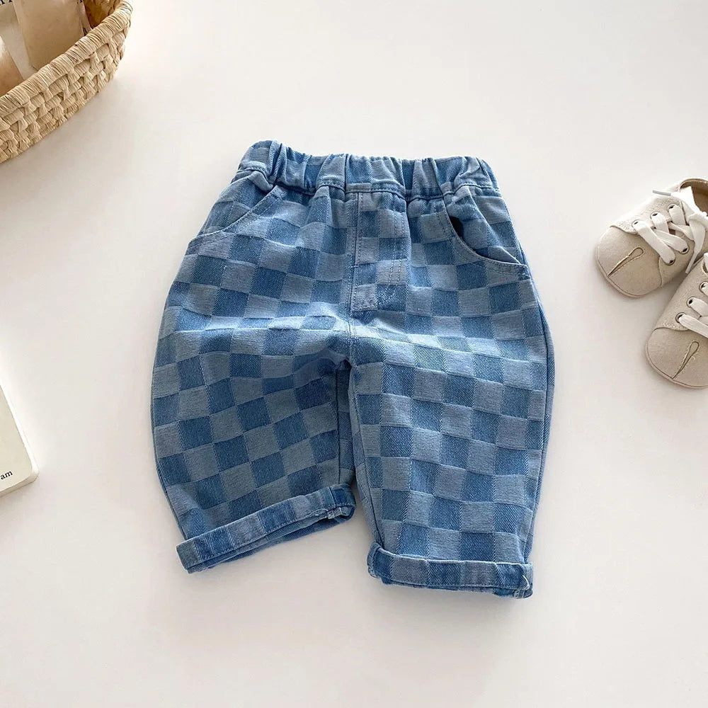 Soft Denim Checkered Jeans for 0 - 5 Year Olds Ideal for Spring & Autumn Fashion Kids Boys and Girl Denim Pants