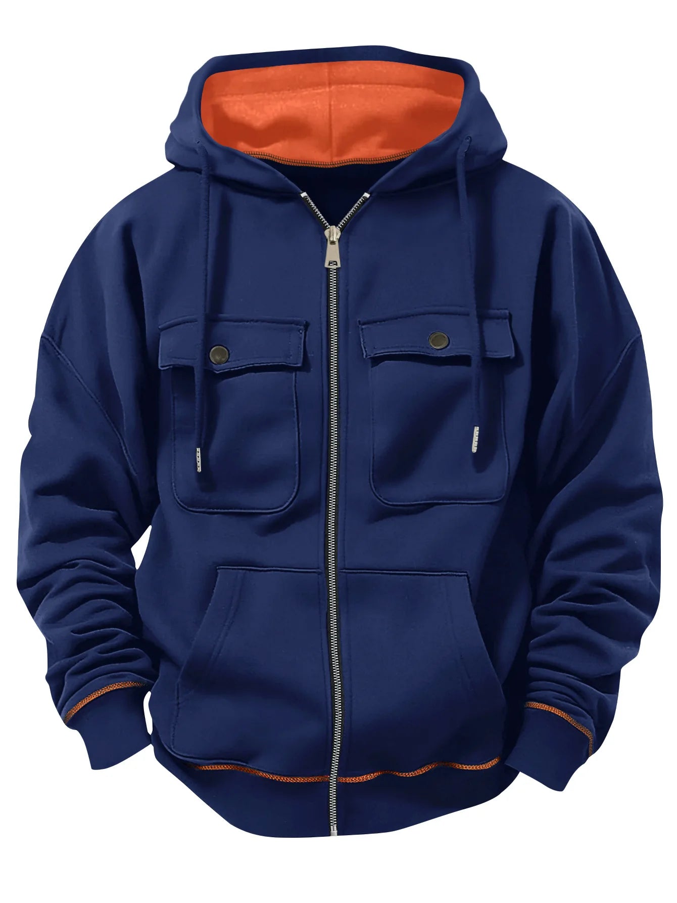 High Street Hoodie Men's Solid Color Chest Two Pocket Zipper Long Sleeve Loose Jacket Jacket Casual Hoodie Y2K