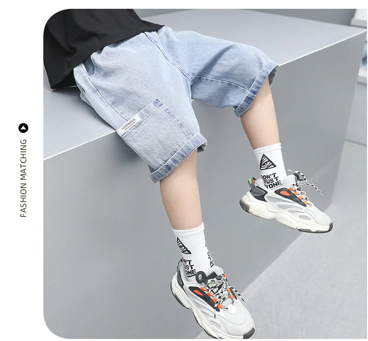Children Jeans Boys Girls Cotton Shorts Splice Stretch Denim shorts Korean Teenage Trousers Wear Kids Clothing DenimRipped