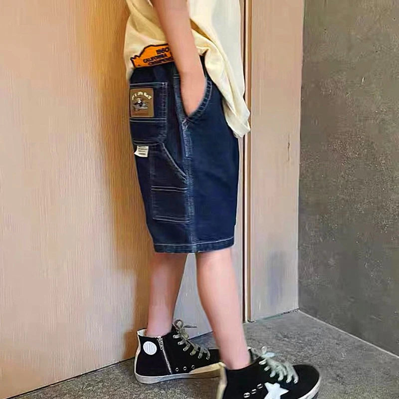 Children Jeans Boys Girls Cotton Shorts Splice Stretch Denim shorts Korean Teenage Trousers Wear Kids Clothing DenimRipped