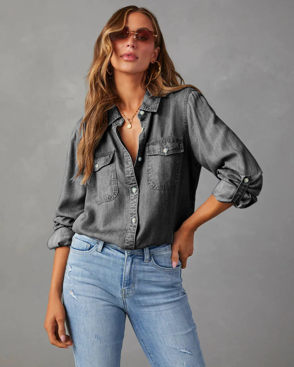 Denim Shirts For Women Spring Autumn New Vintage Denim Shirt Casual Fashion Lapel Single-breasted Long-sleeved Shirt Female Tops