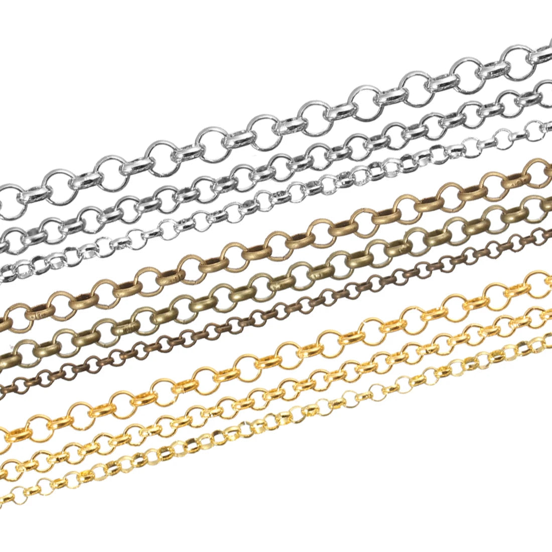 10m/Lot Diam 2/3/3.8mm Charms Metal Neckace Bracelet Chains Bulk Antique Bronze/Gold/Silver Rolo ChainDIY Craft For Jewelry Set