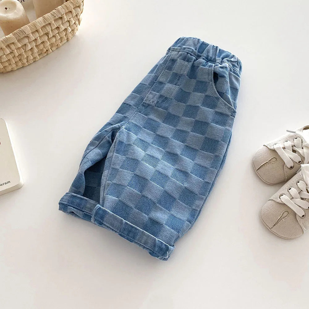 Soft Denim Checkered Jeans for 0 - 5 Year Olds Ideal for Spring & Autumn Fashion Kids Boys and Girl Denim Pants