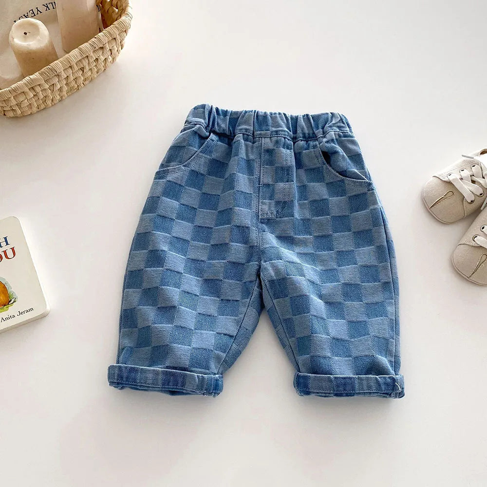 Soft Denim Checkered Jeans for 0 - 5 Year Olds Ideal for Spring & Autumn Fashion Kids Boys and Girl Denim Pants