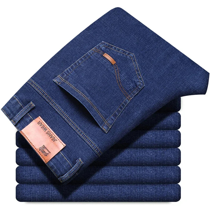 Men's Soft Straight Denim Pants 2025 Autumn Classic Business Black Biker Jeans Overalls Masculino Pantalone Hombre Mannen Homme