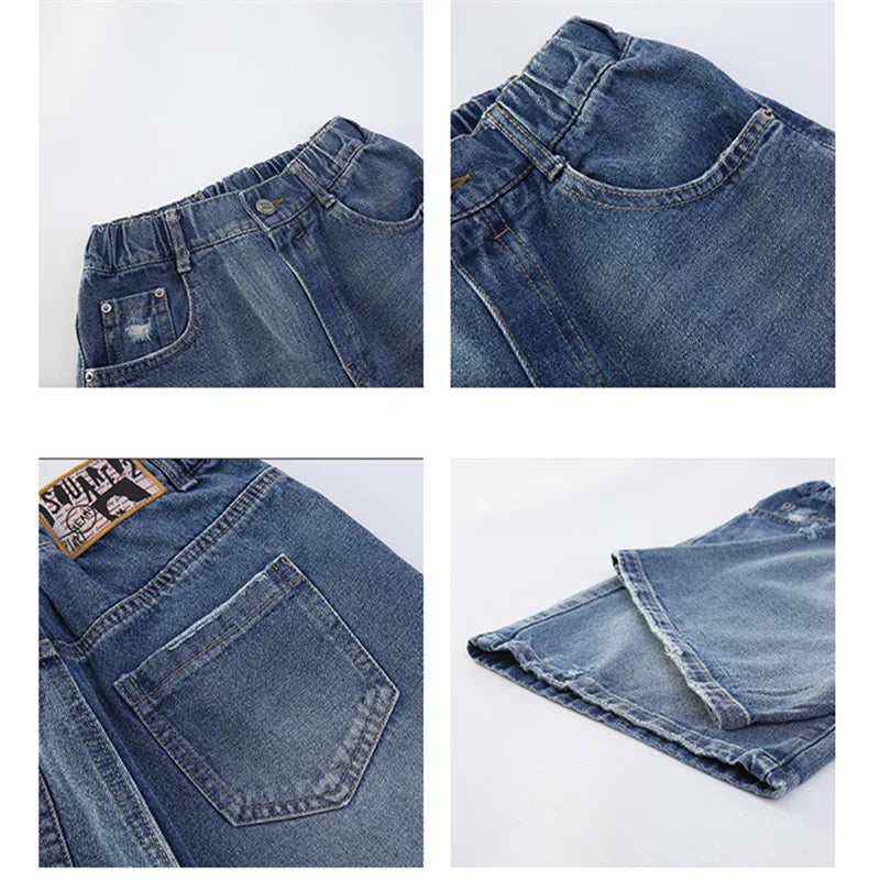 Kids New Summer Denim Shorts For Teen Girls Casual Knee-Length Jeans with Hole Elegant Teenage Child Fashion Shorts Pants 5-14T