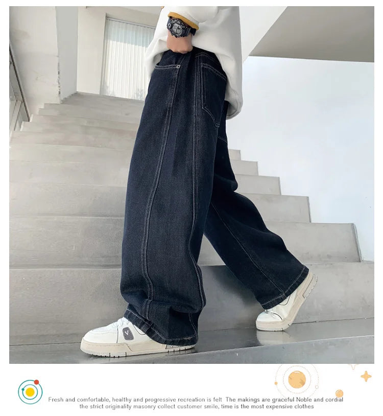 Children Vintage Dark Blue Denim Jeans with Pockets for Teens Boys New Casual Pants Kids High Quality Spring Autumn Trousers