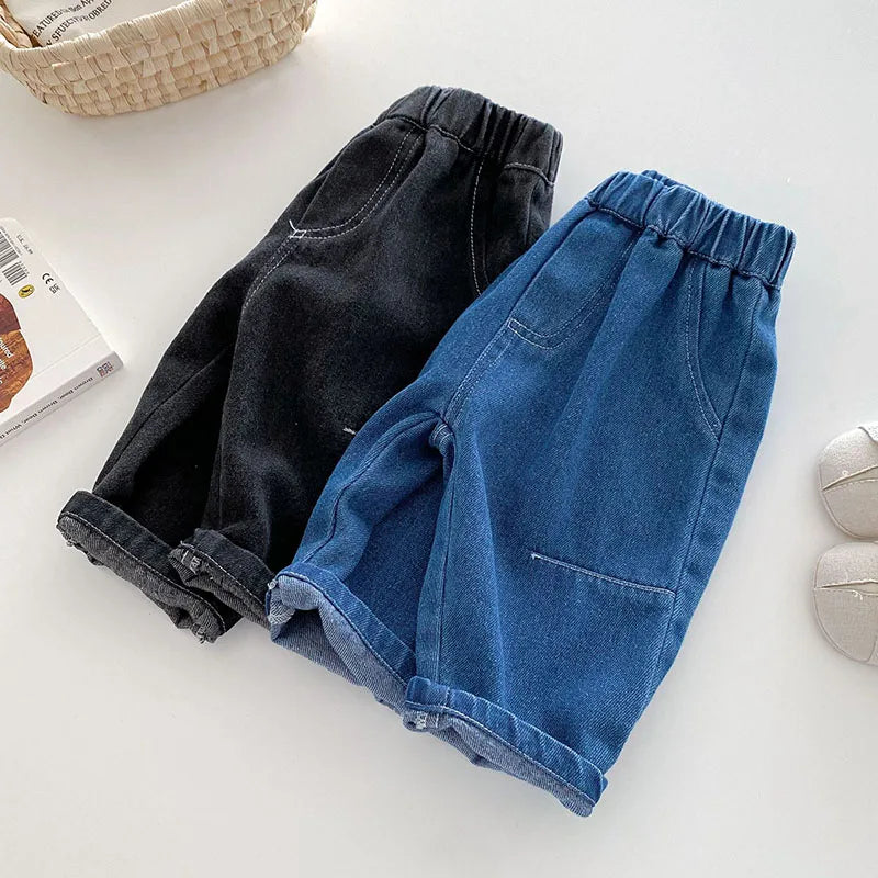 Kids Jeans 9M-5T Children Girls Solid Color Denim Blue Pants Baby Boys Cute Casual Trousers