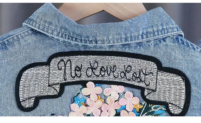 Kids Denim Jackets for Girls Baby New Flower Embroidery Coats Fashion Spring Autumn  Children Outwear Ripped Jeans Jackets 1-5Y