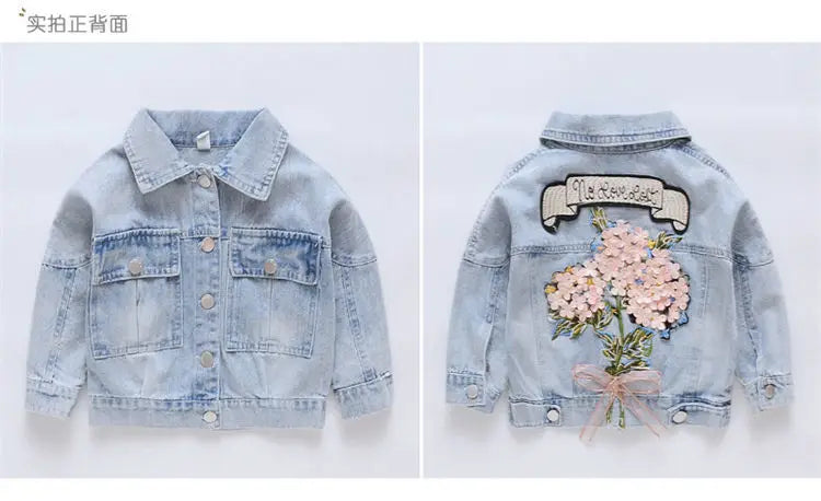 Kids Denim Jackets for Girls Baby New Flower Embroidery Coats Fashion Spring Autumn  Children Outwear Ripped Jeans Jackets 1-5Y